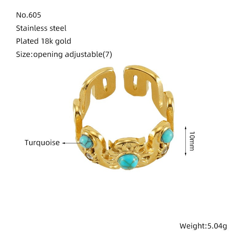 18K Gold Vintage Boho Natural Stone Open Ring