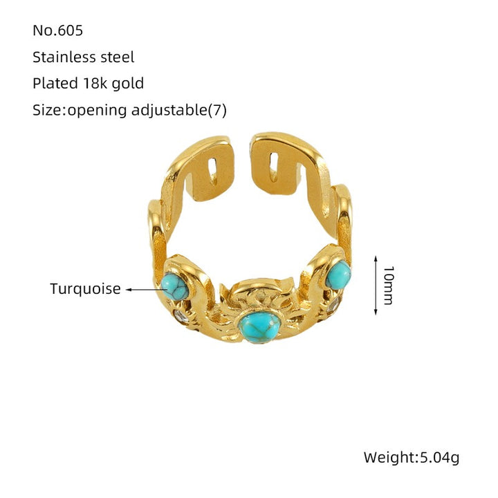 18K Gold Vintage Boho Natural Stone Open Ring