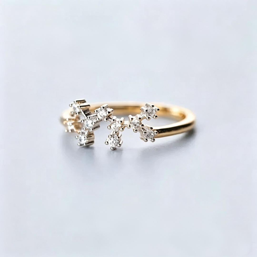 S925 Sterling Silver Zodiac Open Ring Constellation Pavé Ring