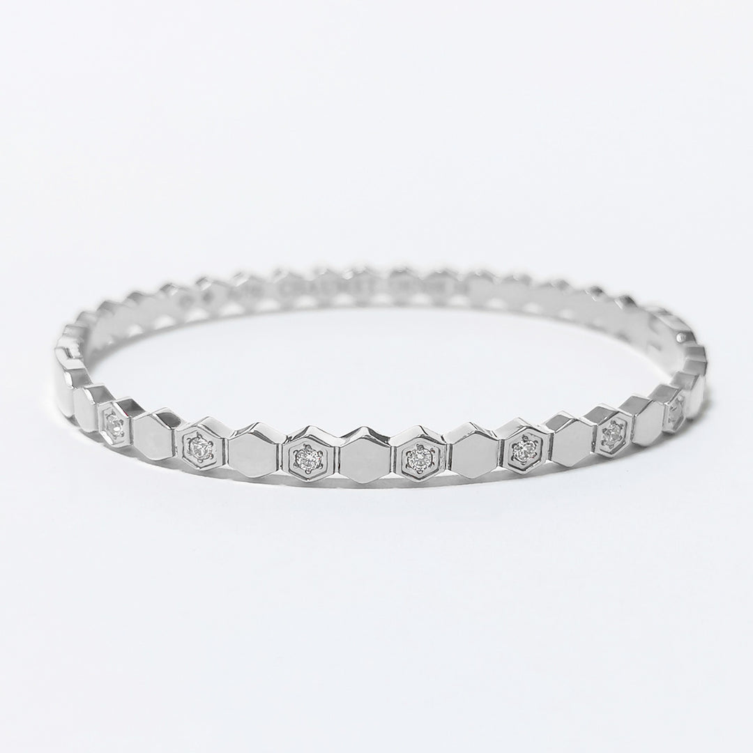 18K Gold & Silver Geometric Honeycomb Pave Bracelet