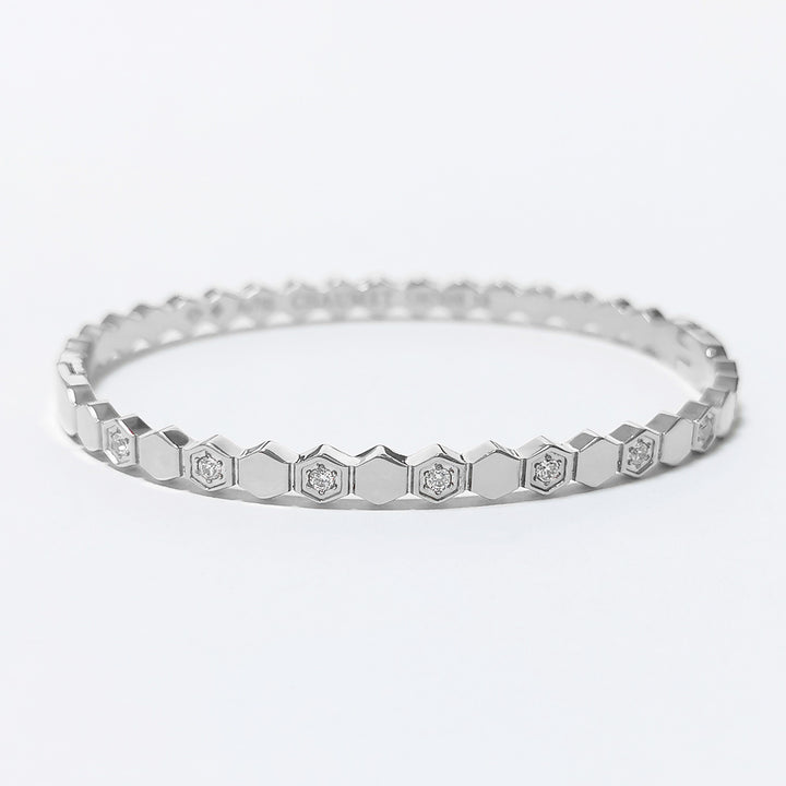 18K Gold & Silver Geometric Honeycomb Pave Bracelet