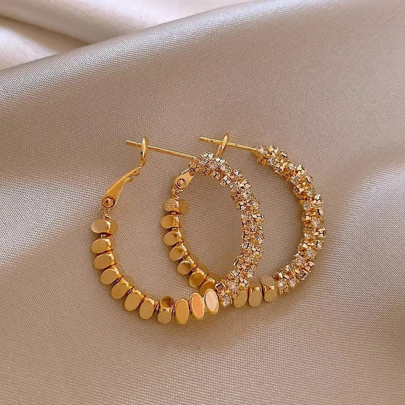 14K Gold Plated / S925 Silver Half Pave Half Textured Disc Hoop Earrings