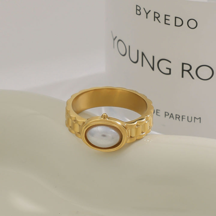 14K Gold Plated Vintage Watch Band Pearl Ring