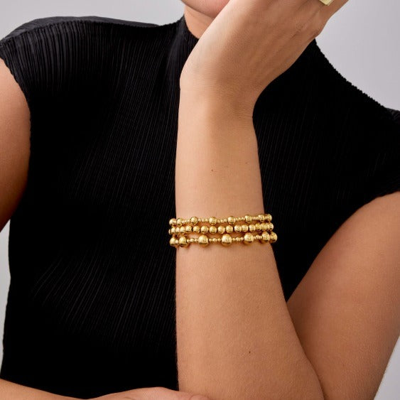 18K Gold/Silver Plated Beaded Stretch Bracelet Stack Set