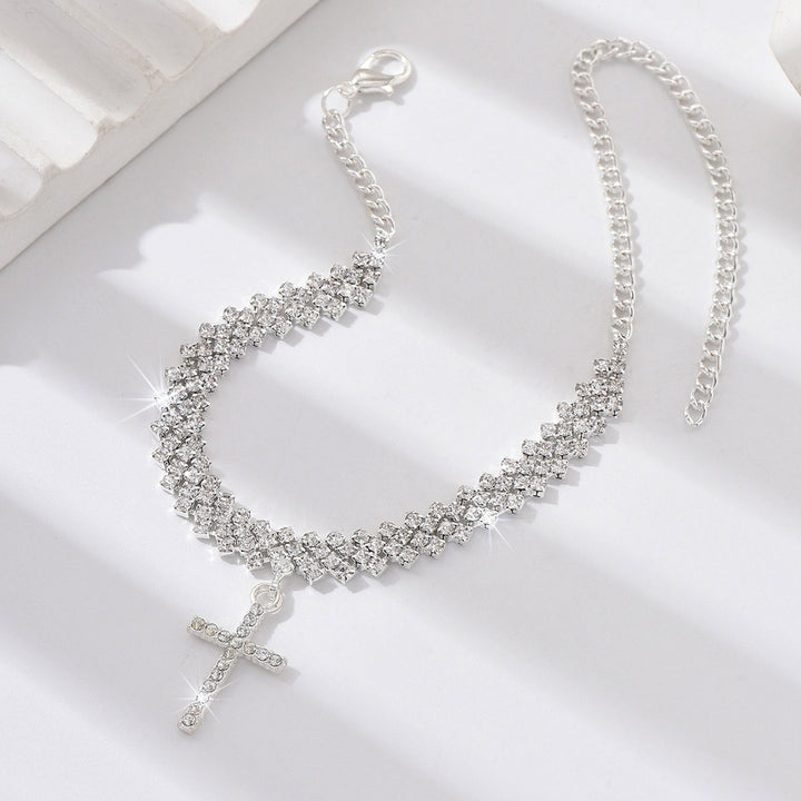 S925 Sterling Silver Pavé Crystal Cross Anklet