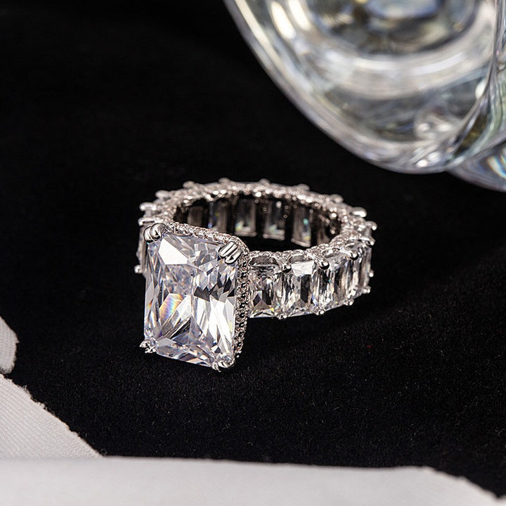S925 Sterling Silver Geometric Baguette-Cut Statement Ring