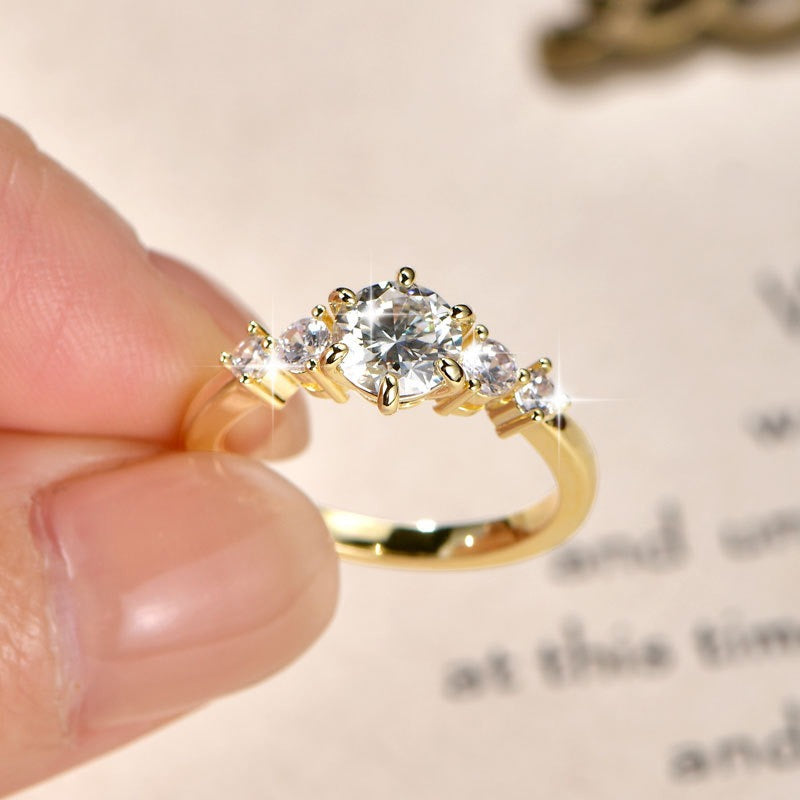 Stellar Five Sequence 18K Gold Moissanite Classic Five-Stone Ring