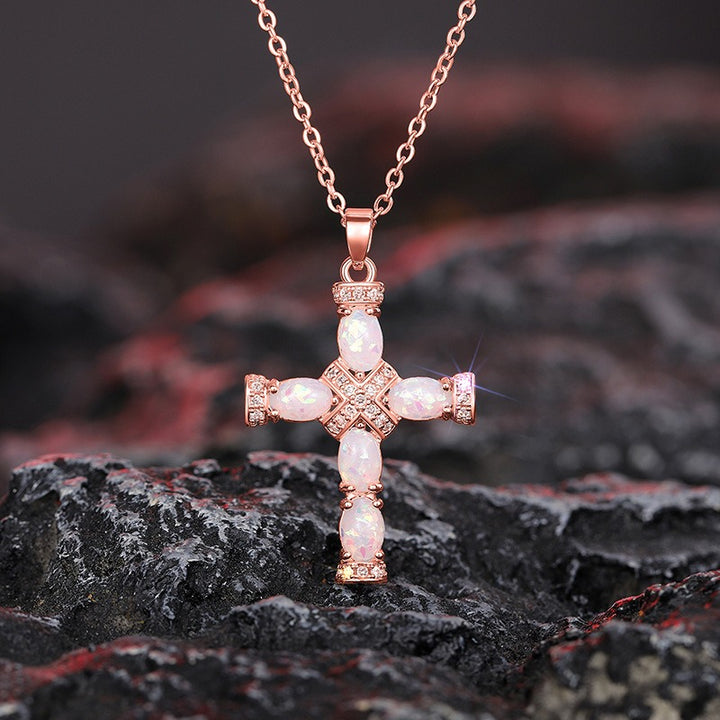 Opal Radiance Cross Necklace