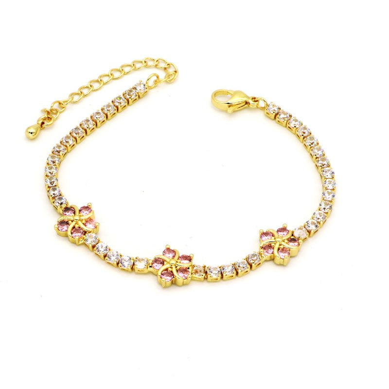 Five Petal Bloom 18K Gold Gemstone Tennis Bracelet