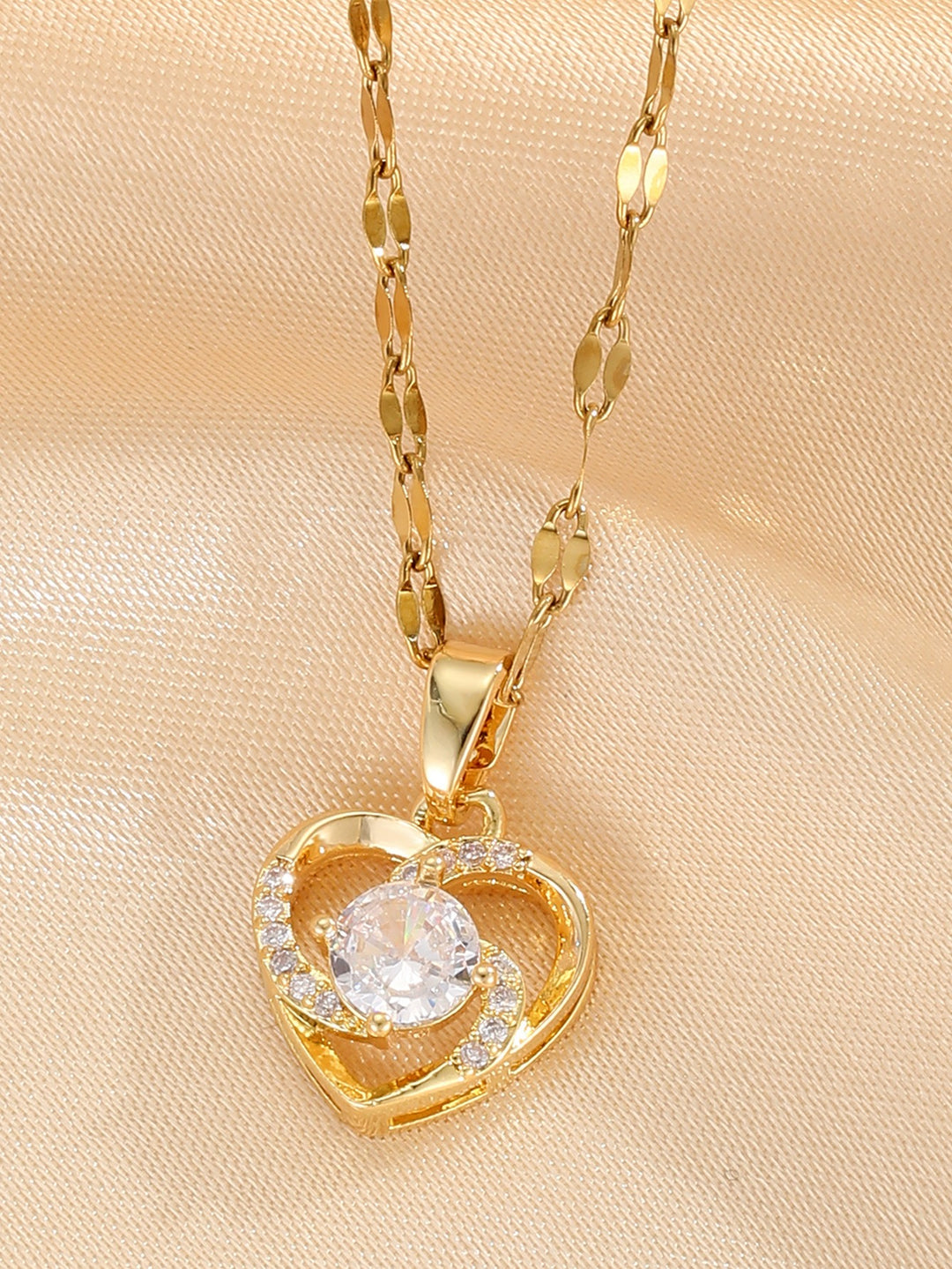 18K Gold Plated Eternal Heart Dancing CZ Pendant Necklace