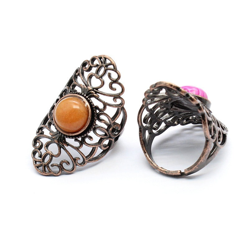 Boho Statement Gemstone Vintage Filigree Natural Stone Ring