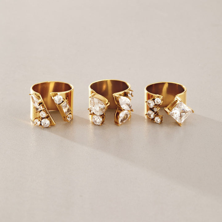 18K Gold Plated Geometric CZ Bold Wide Band Statement Ring