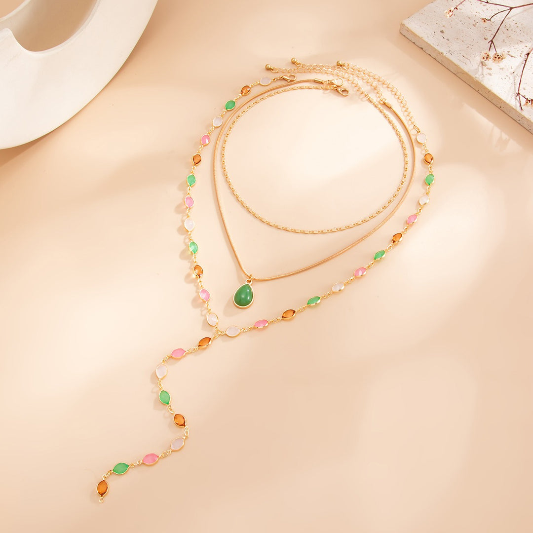 18K Gold Colorful Crystal 3-Piece Necklace Set
