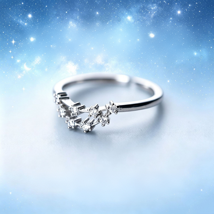 S925 Sterling Silver Zodiac Open Ring Constellation Pavé Ring