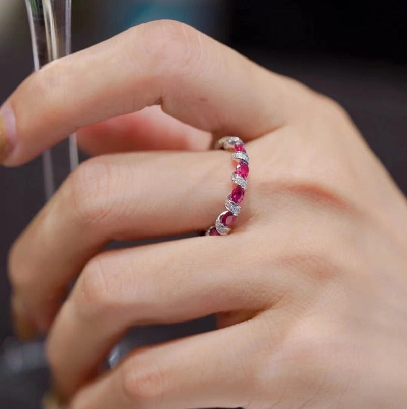 Intertwined Elegance S925 Silver Handcrafted Gemstone Pavé Band Ring