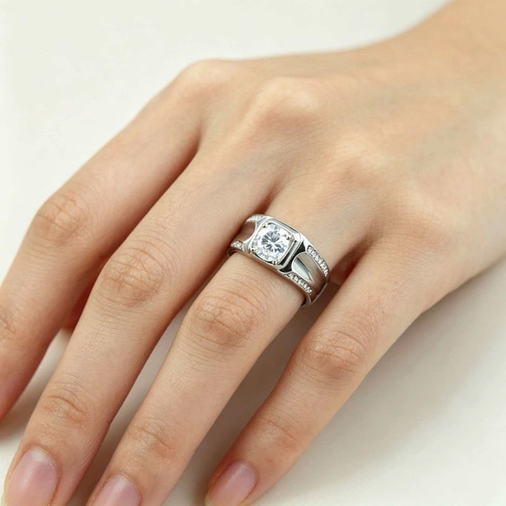 S925 Silver Handcrafted Vintage Geometric Moissanite Wide Band Ring