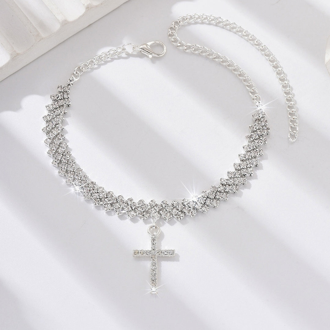 S925 Sterling Silver Pavé Crystal Cross Anklet