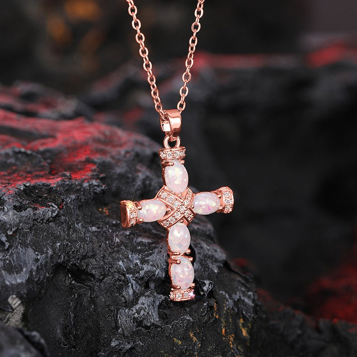 Opal Radiance Cross Necklace