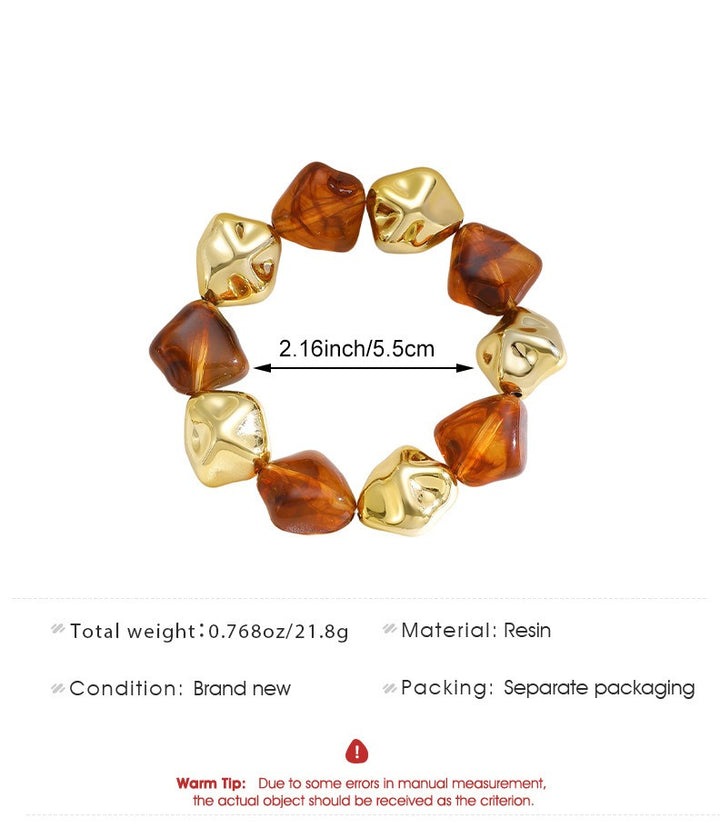 Amber Gold Resin Beaded Stretch Bracelet