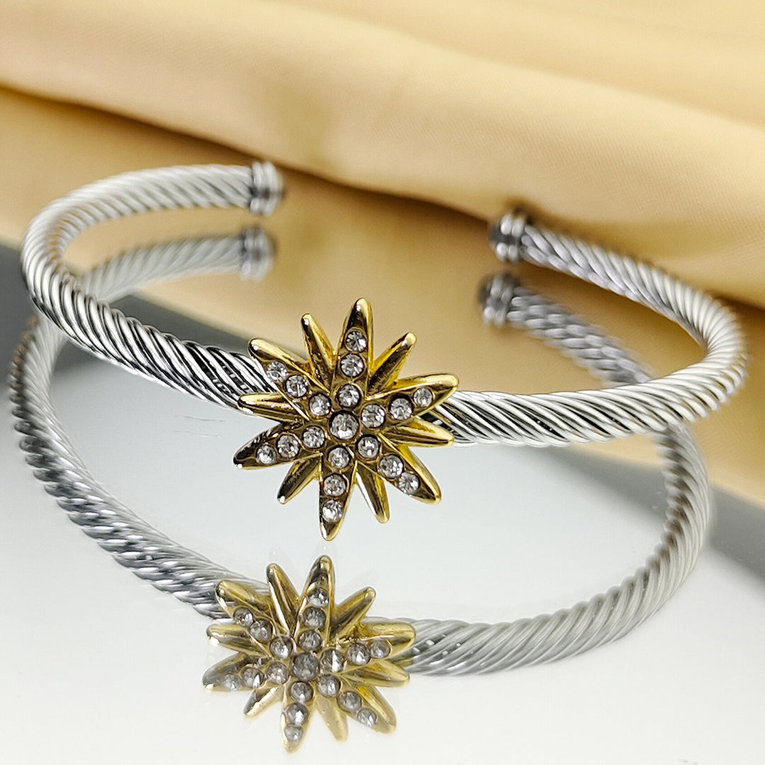 「North Star」Eight-Pointed Star Twisted Cable Cuff Bracelet