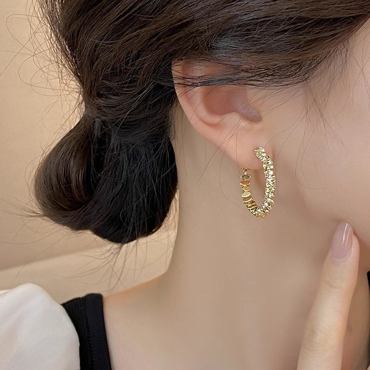 14K Gold Plated / S925 Silver Half Pave Half Textured Disc Hoop Earrings