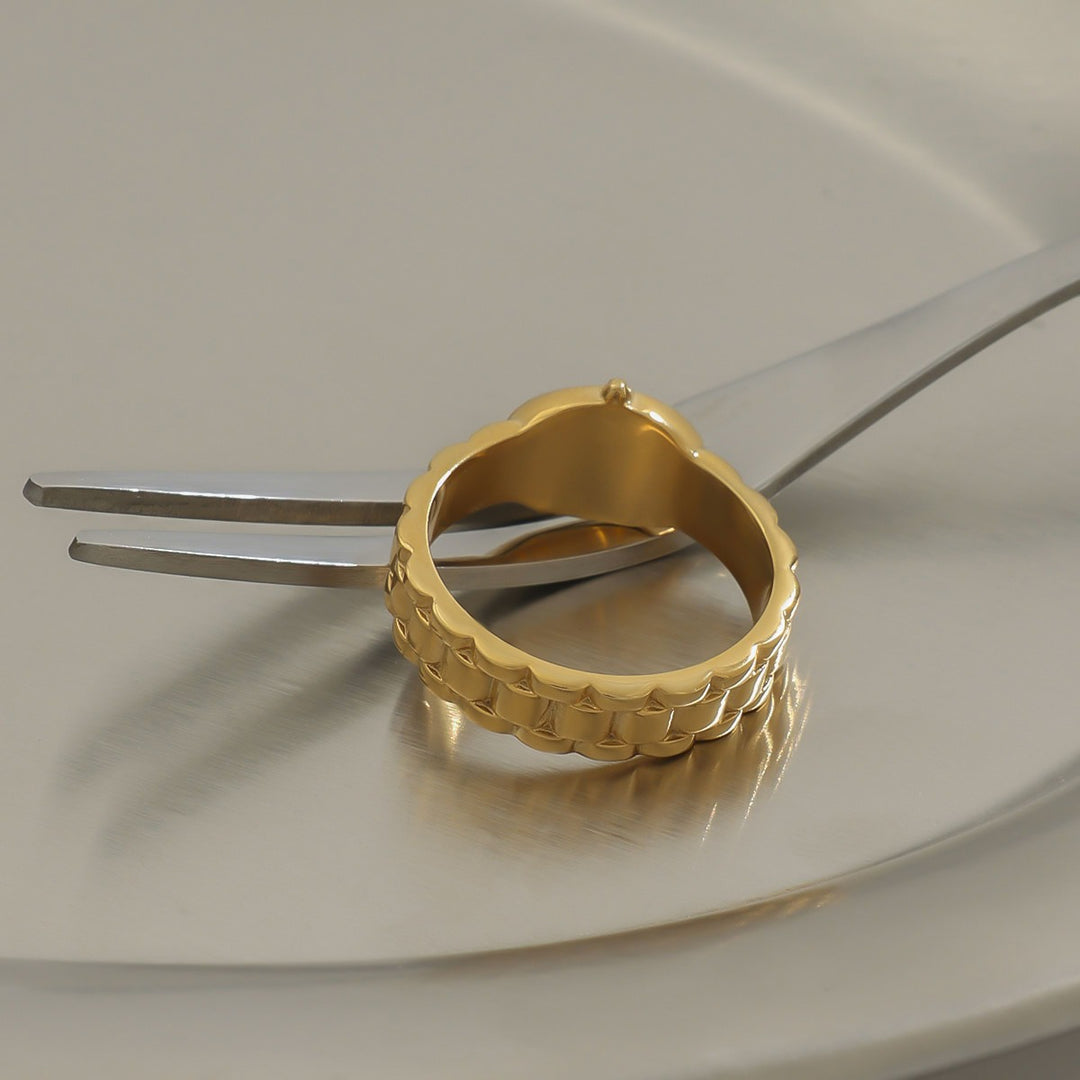 14K Gold Plated Vintage Watch Band Pearl Ring