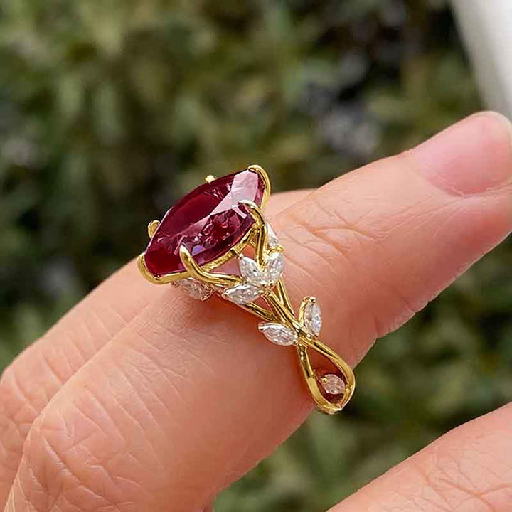 14K Gold Nature-Inspired Vine Marquise Ring