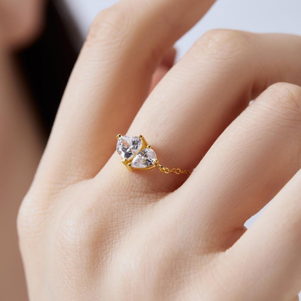 S925 Silver Adjustable Chain Ring | Teardrop, Emerald & Oval CZ