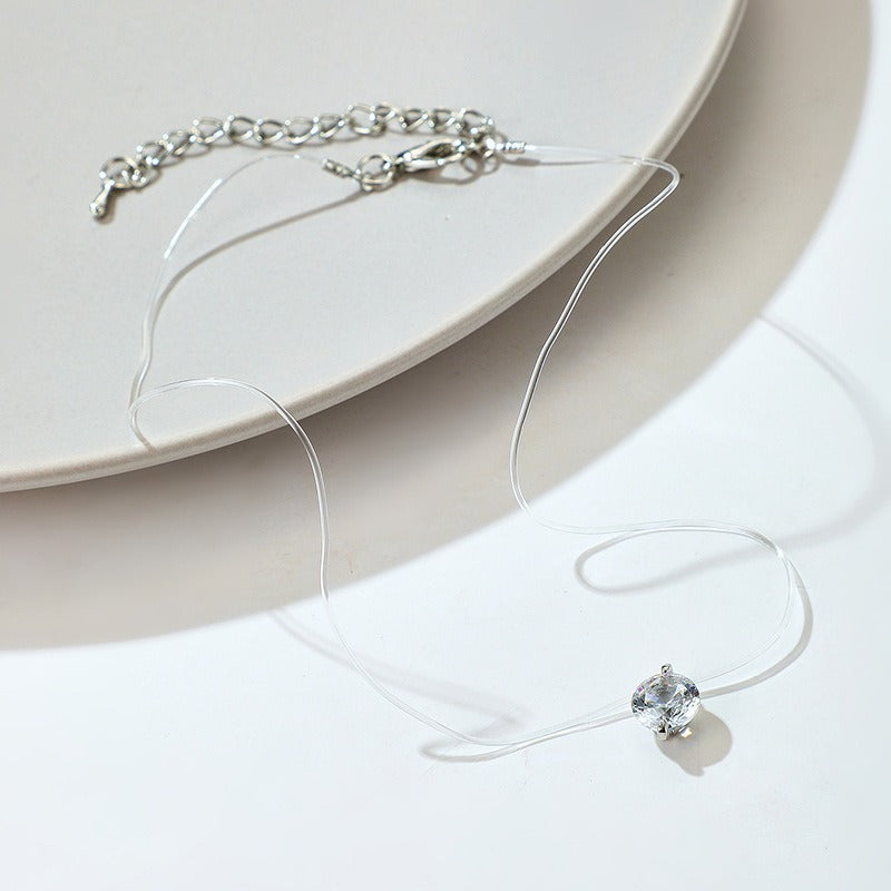 Phantom Diamond Invisible Transparent Wire Solitaire Necklace