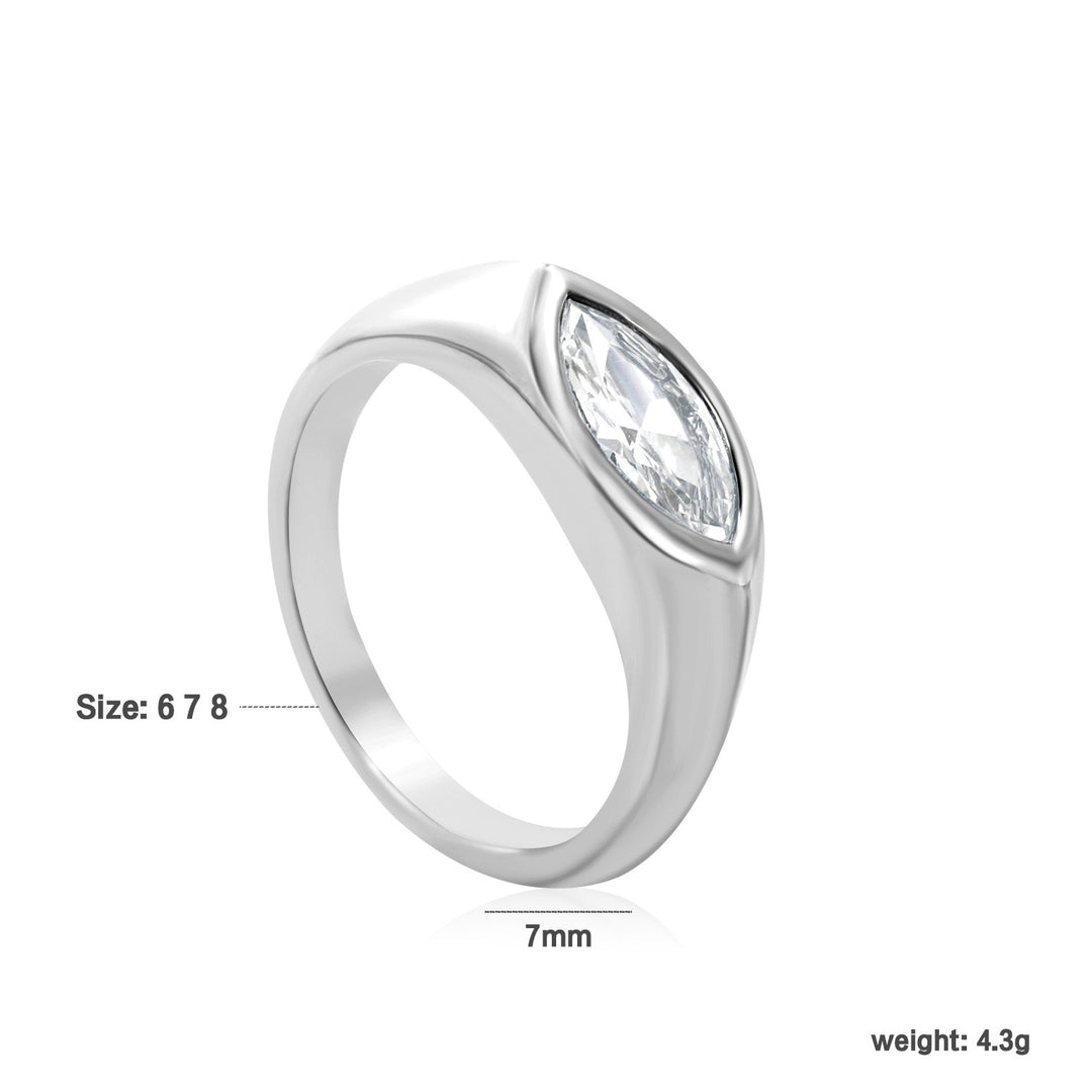 Minimalist Marquise S925 Silver 18K Gold Plated Bezel-Set Signet Ring