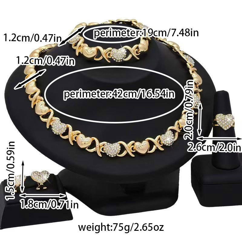 Heart-Link Crystal Jewelry Set | Elegant Gold-Tone Luxury Collection