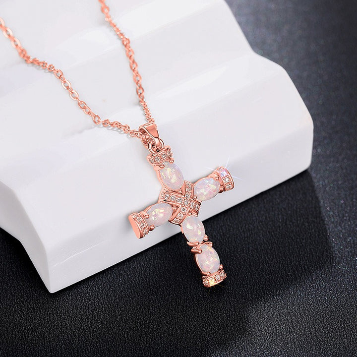 Opal Radiance Cross Necklace