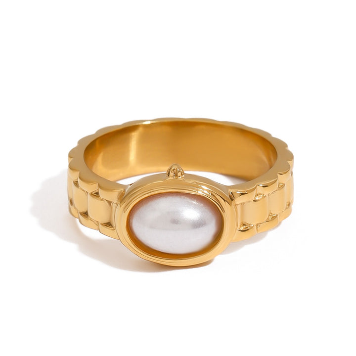 14K Gold Plated Vintage Watch Band Pearl Ring