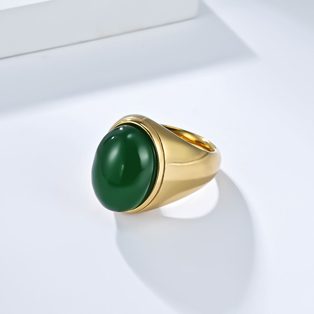 Vintage Oval Cabochon Natural Stone Signet Ring