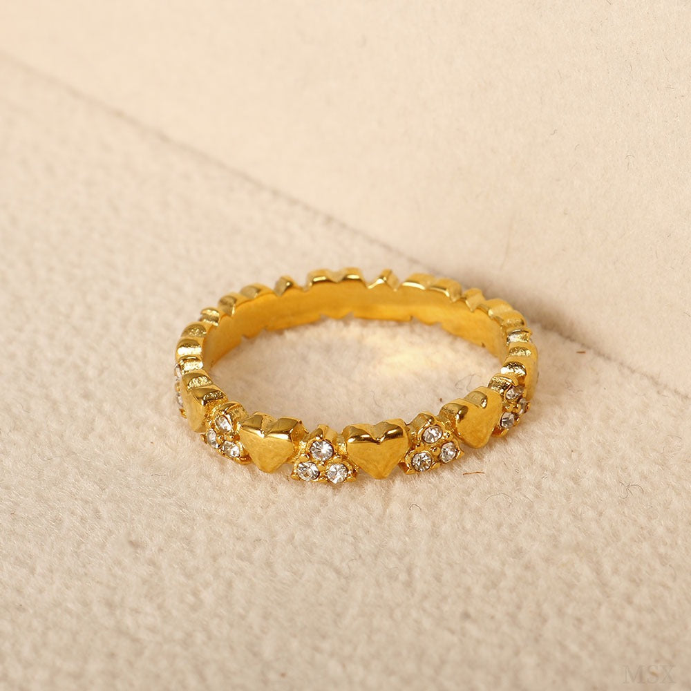 S925 Silver Alternating Heart & Pavé Band Ring
