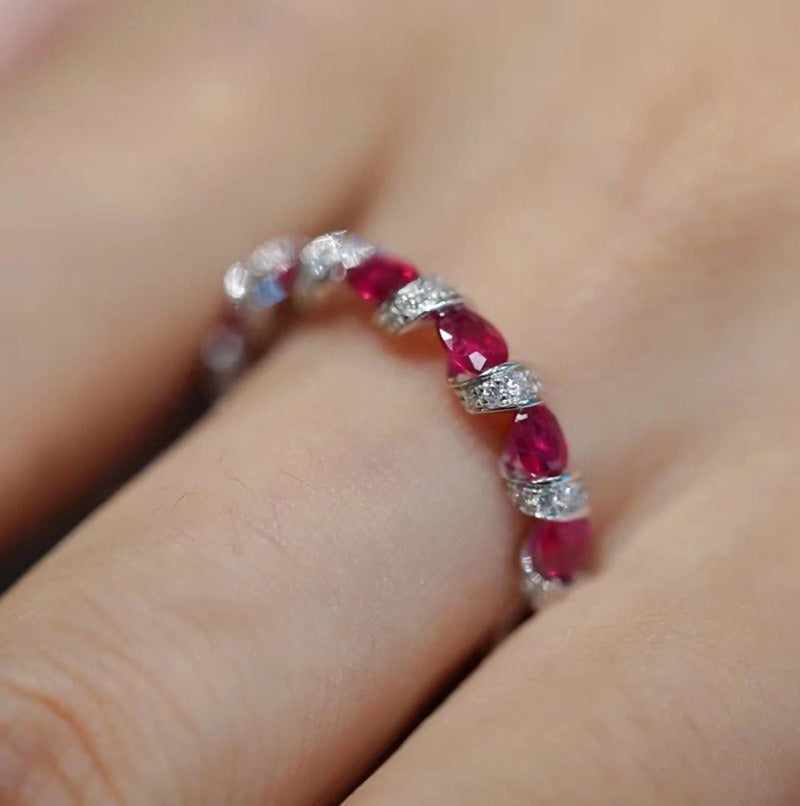 Intertwined Elegance S925 Silver Handcrafted Gemstone Pavé Band Ring