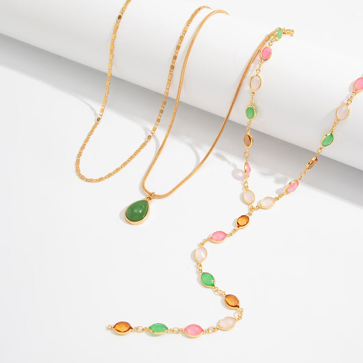 18K Gold Colorful Crystal 3-Piece Necklace Set