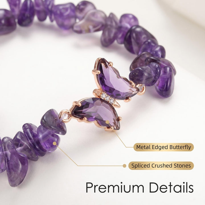Butterfly Charm Natural Crystal Beaded & Chip Bracelet Set