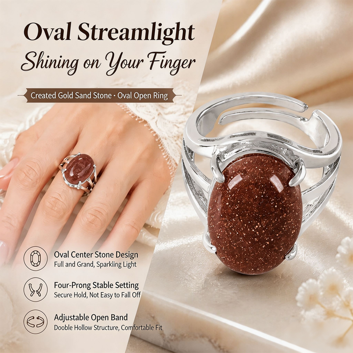 Natural Energy · 20-Style Natural Gemstone Oval Open Ring