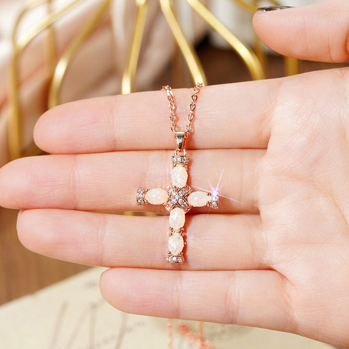 Opal Radiance Cross Necklace