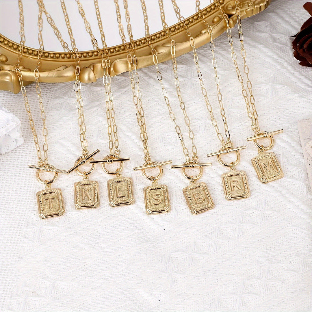 Personalized Initial 14K Gold Vintage Square Tag Letter Necklace