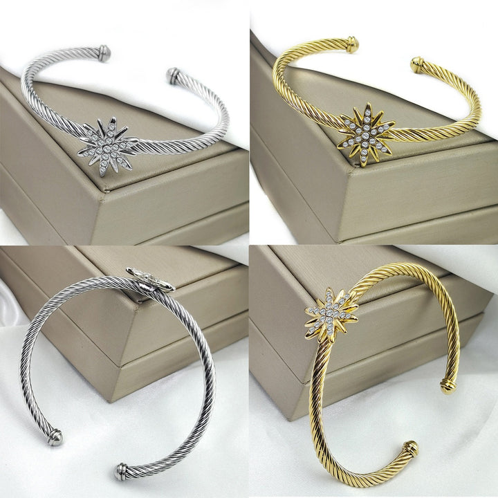 「North Star」Eight-Pointed Star Twisted Cable Cuff Bracelet