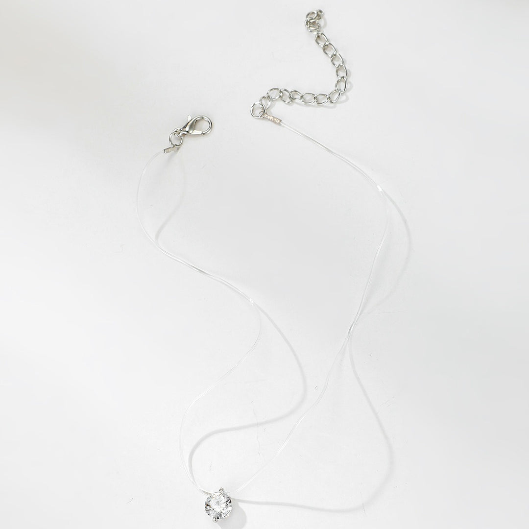 Phantom Diamond Invisible Transparent Wire Solitaire Necklace