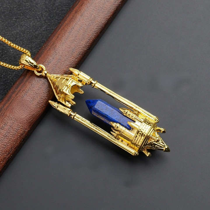 Gothic Boundary Guardian Natural Crystal Point Castle Pendant Necklace