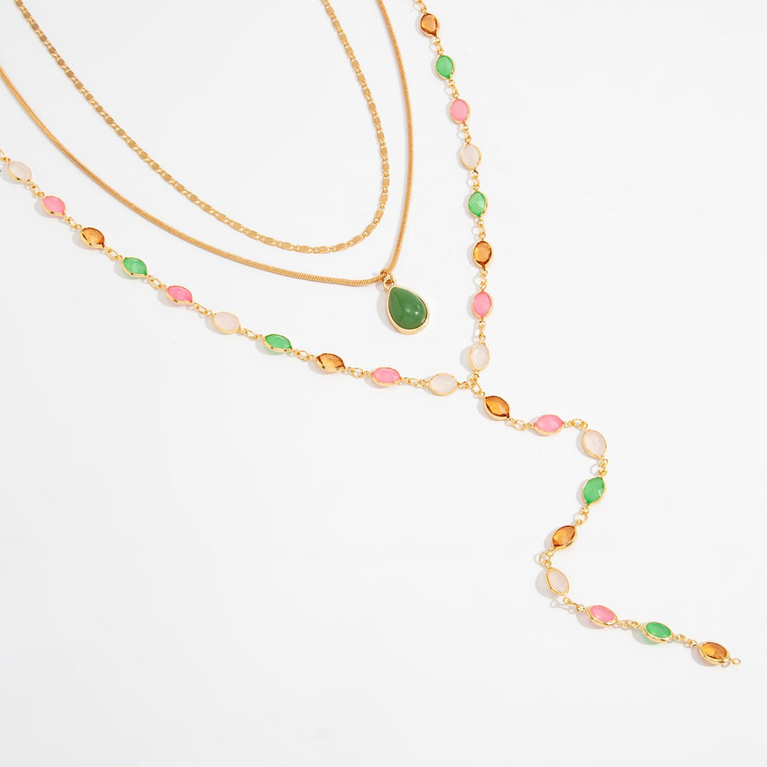 18K Gold Colorful Crystal 3-Piece Necklace Set