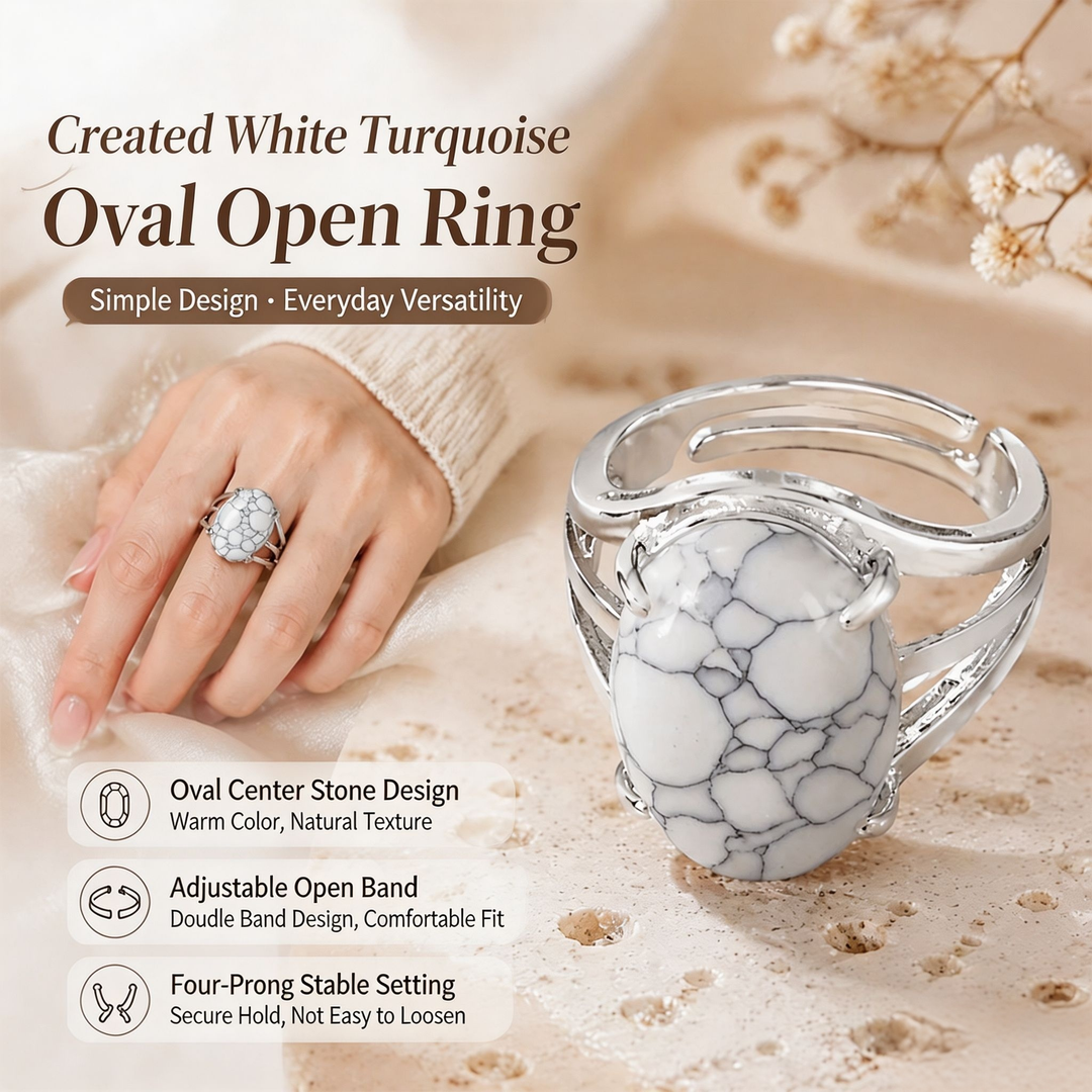 Natural Energy · 20-Style Natural Gemstone Oval Open Ring