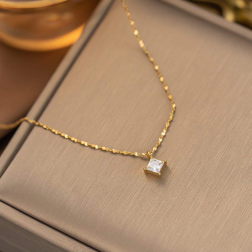 14K Gold Princess Cut Curb Chain Necklace