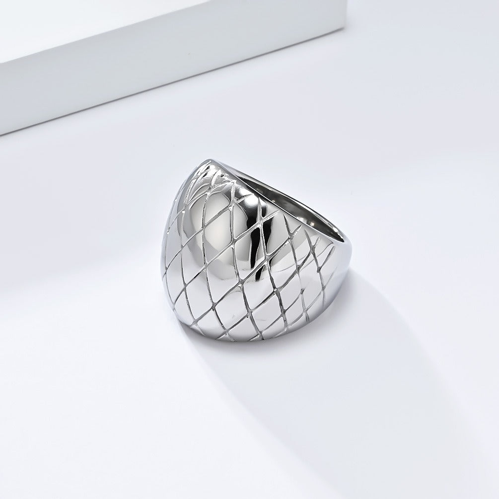 14K Gold Plated Quilted Grid Wide Band Ring