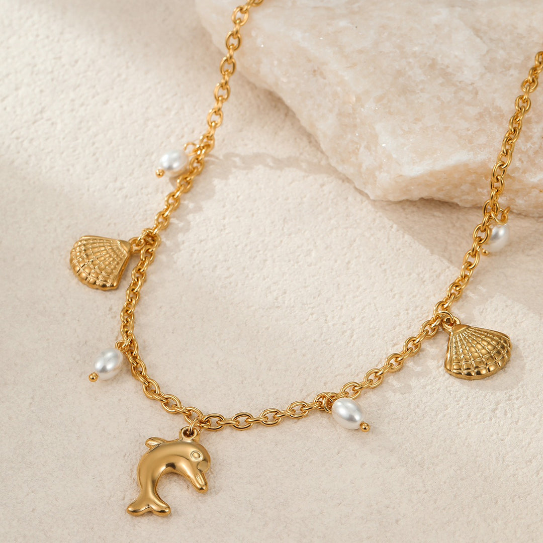 Summer Coastal Dream 18K Gold Ocean-Themed Charm Necklace