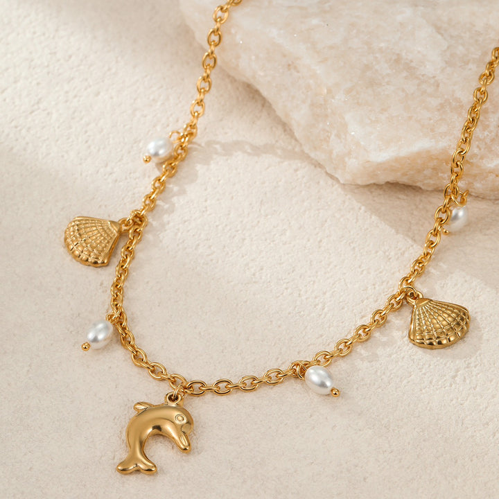 Summer Coastal Dream 18K Gold Ocean-Themed Charm Necklace